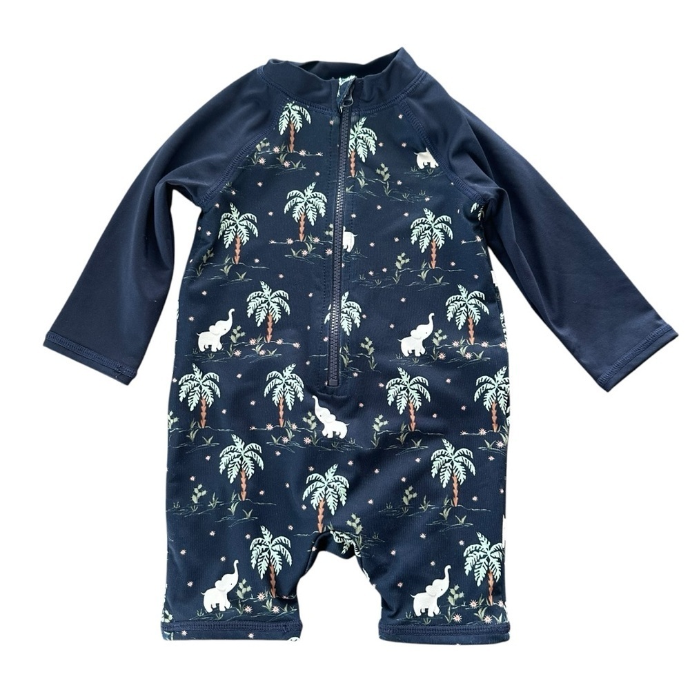 Janie and Jack Baby Boys 6-12 months Long Sleeve Zip Up Rashguard One Piece Blue